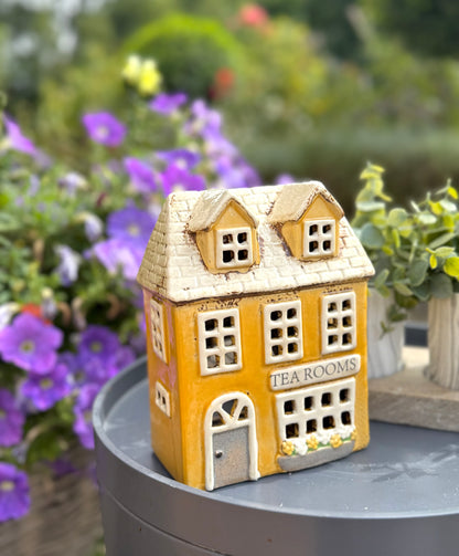 Ceramic Yellow Village Tea Room Candle Holder