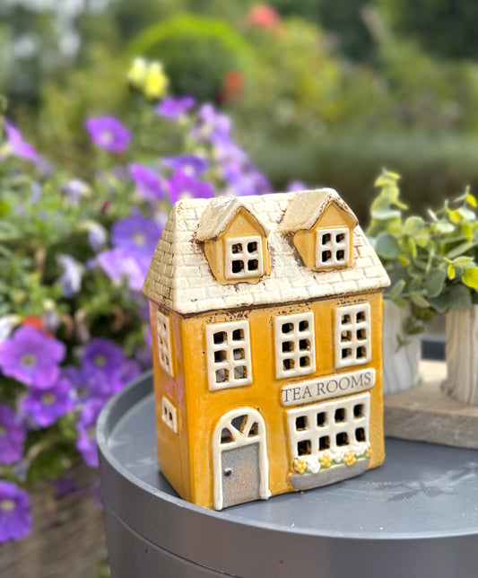 Ceramic Yellow Village Tea Room Candle Holder