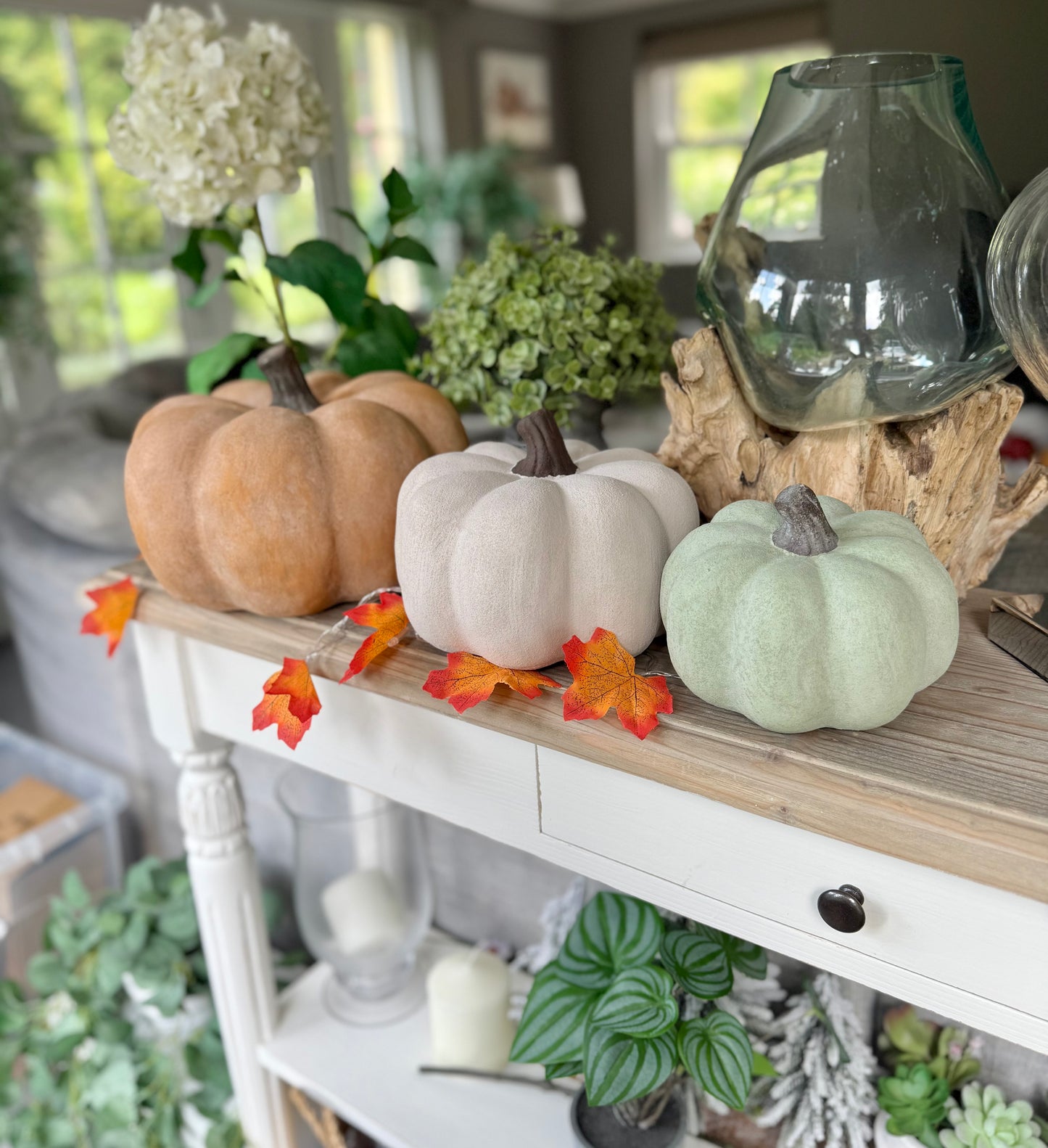 Small Dusty Green Ceramic Pumpkin