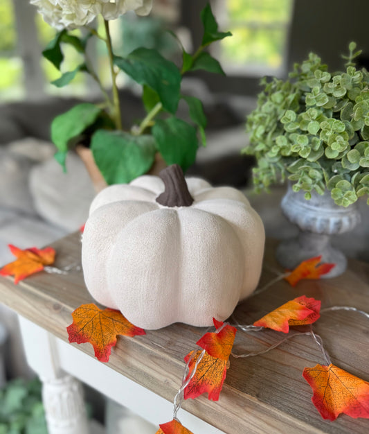 Medium Cotton White Rustic Ceramic Pumpkin