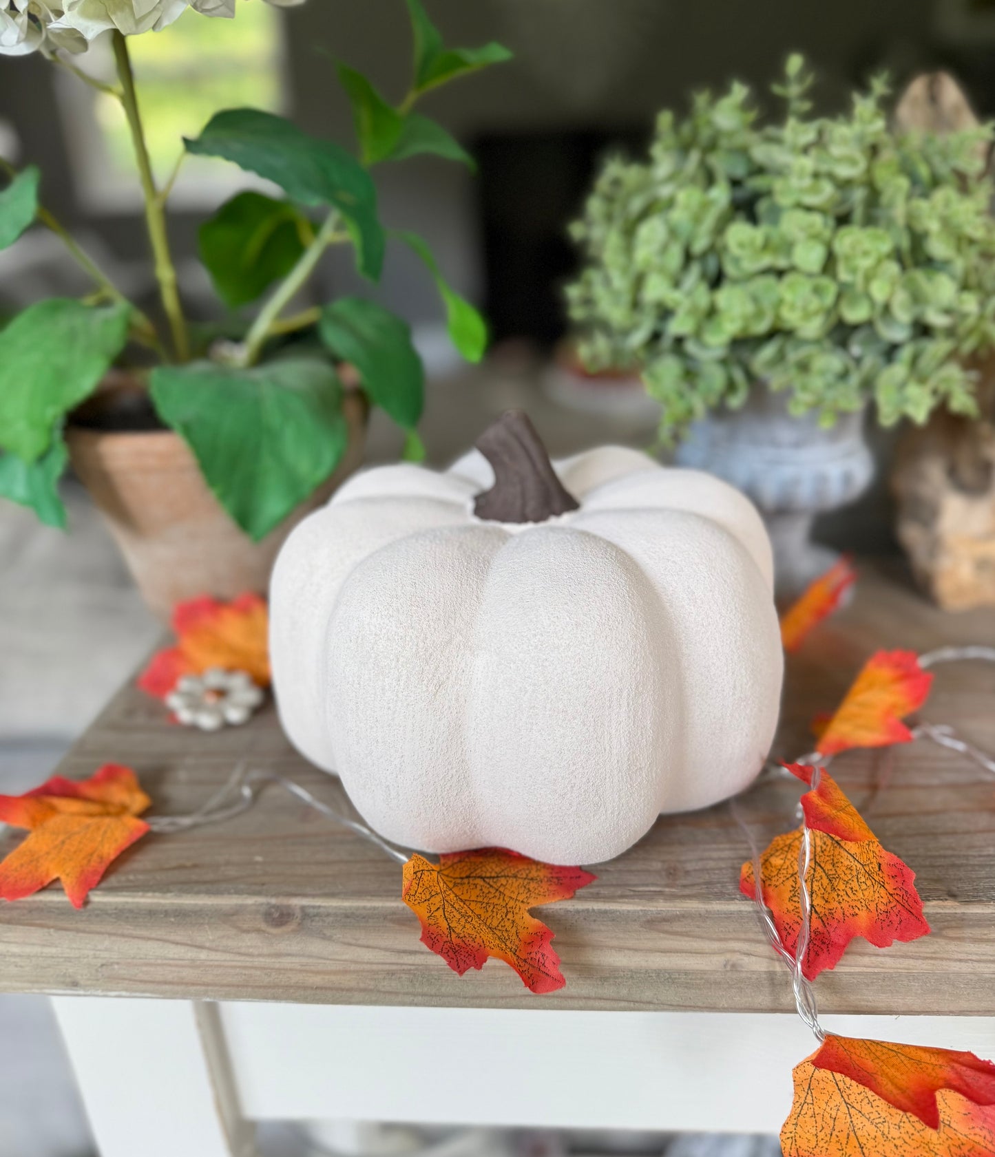Medium Cotton White Rustic Ceramic Pumpkin