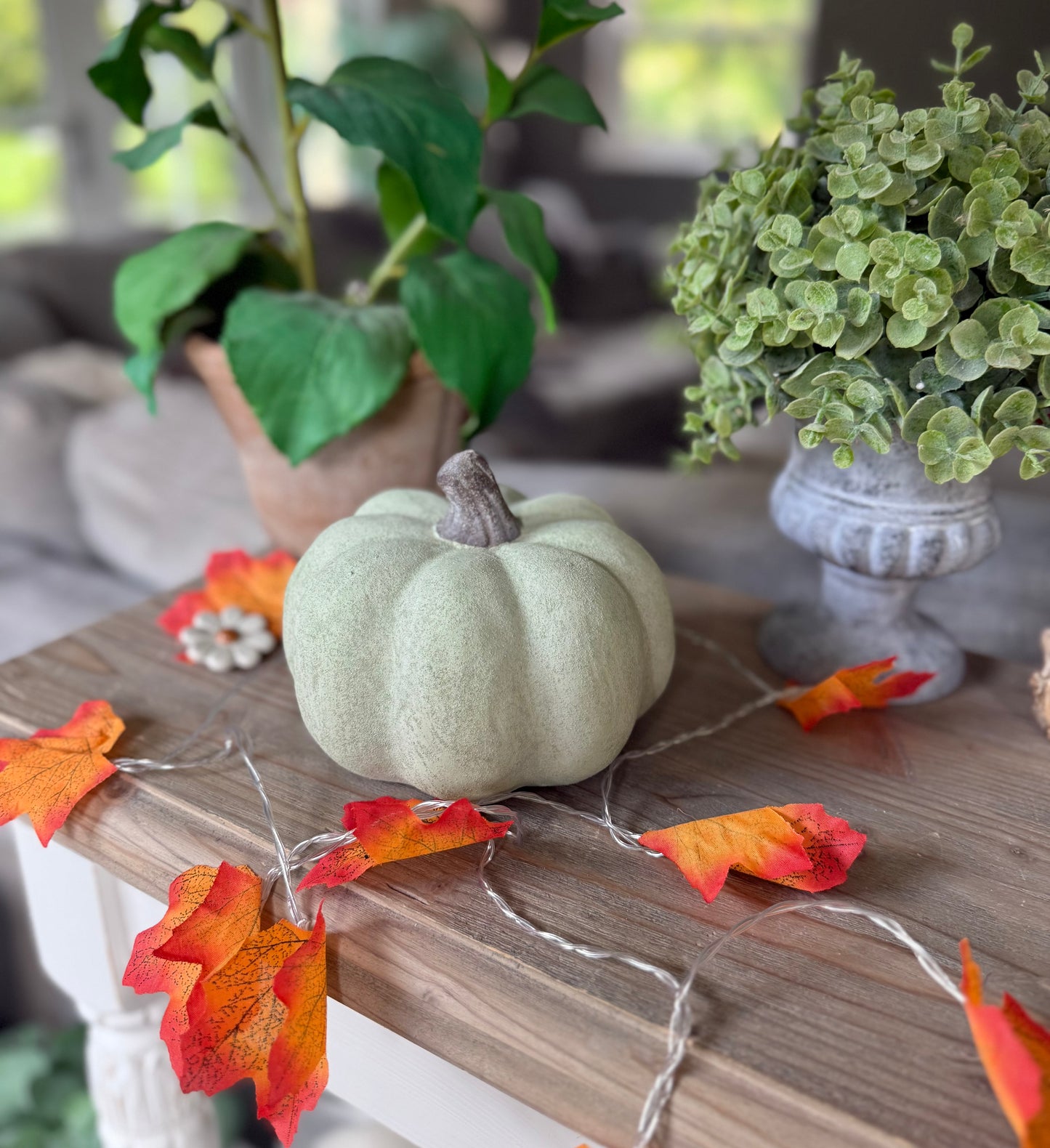 Small Dusty Green Ceramic Pumpkin