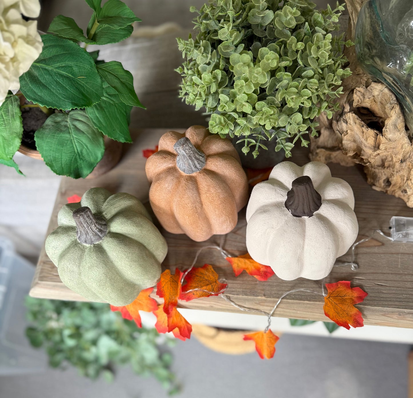 Medium Cotton White Ceramic Jack O’Lantern Pumpkin