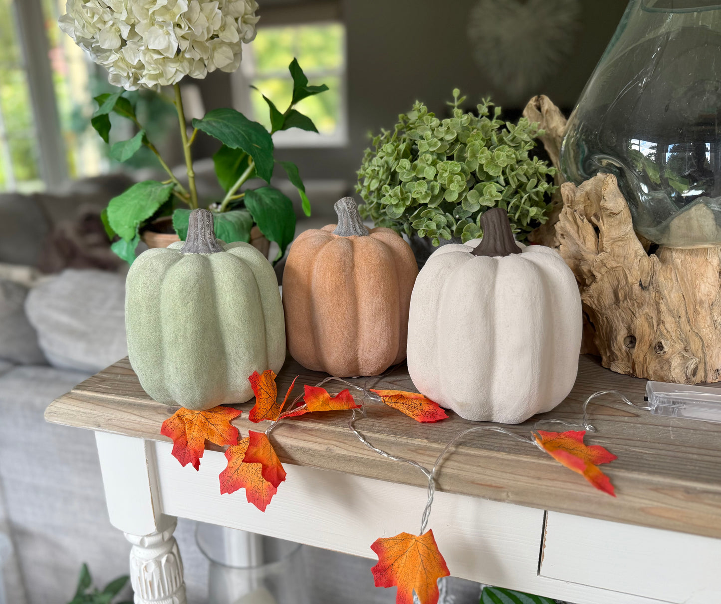 Medium Cotton White Ceramic Jack O’Lantern Pumpkin