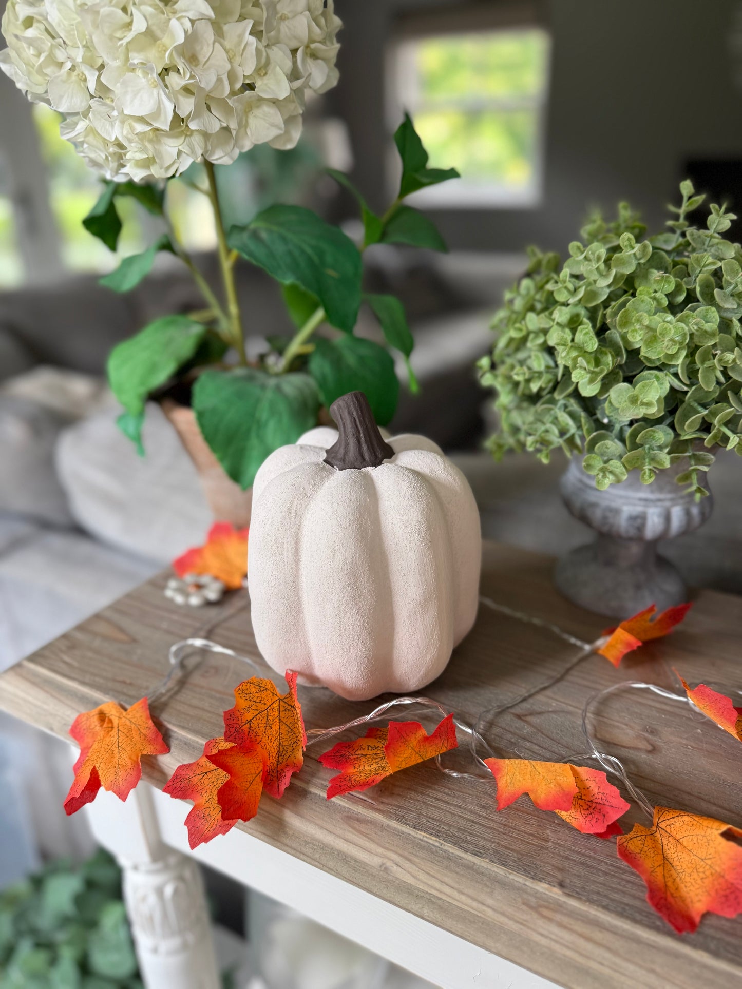 Medium Cotton White Ceramic Jack O’Lantern Pumpkin