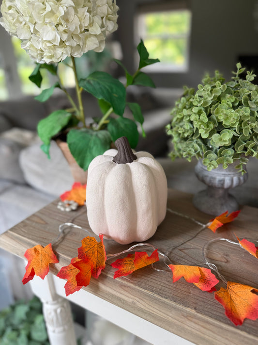 Medium Cotton White Ceramic Jack O’Lantern Pumpkin