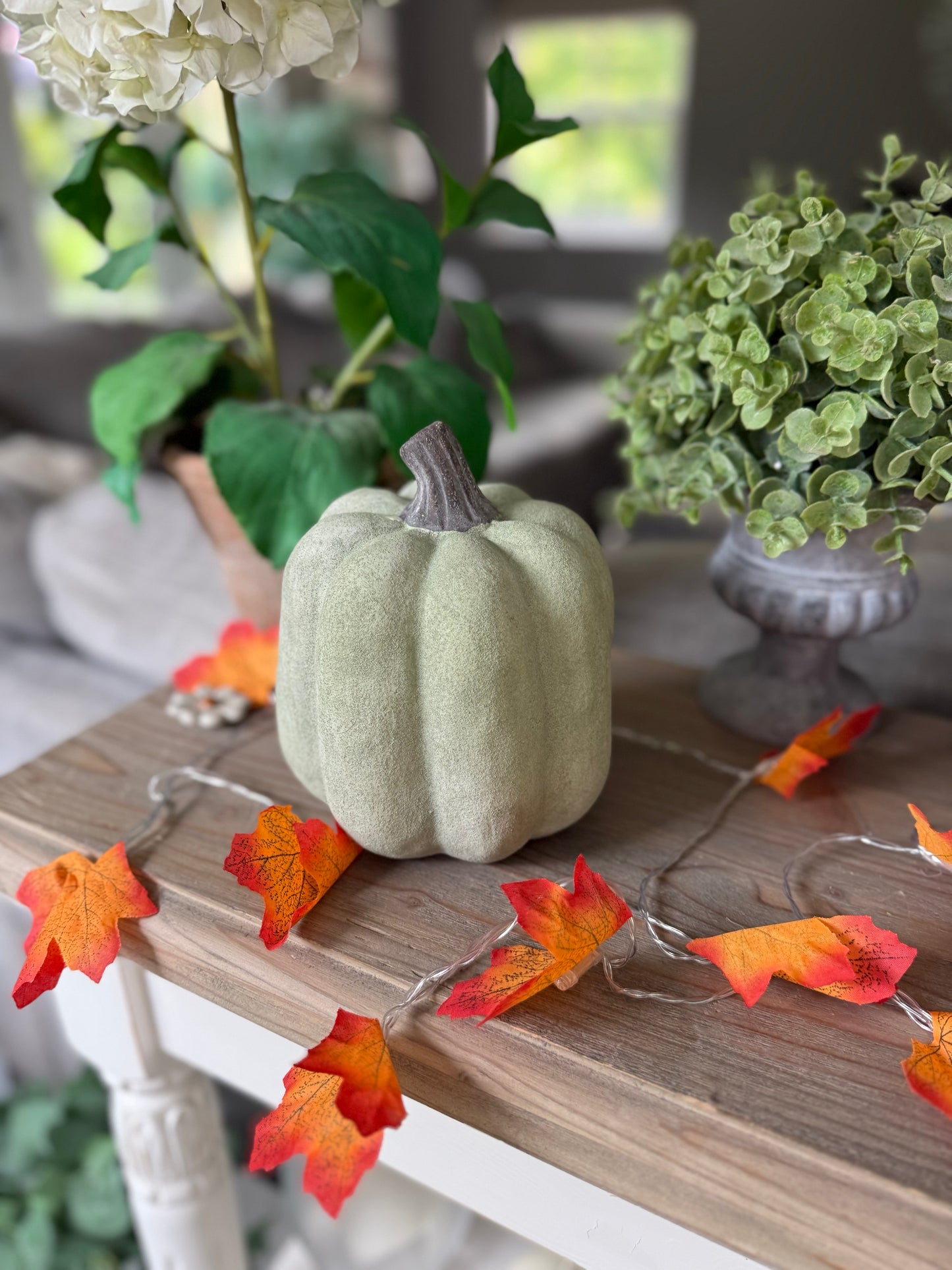 Medium Dusty Green Ceramic Jack O’Lantern Pumpkin