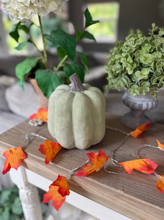 Medium Dusty Green Ceramic Jack O’Lantern Pumpkin