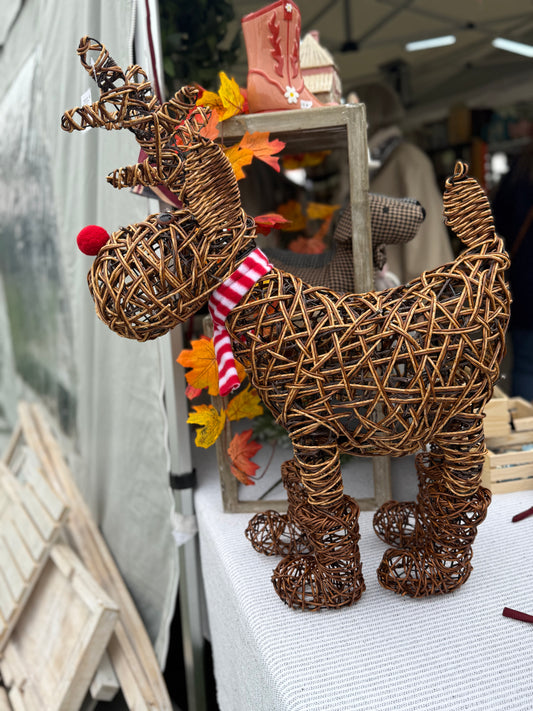Small Light Up Rattan Reindeer In Boots