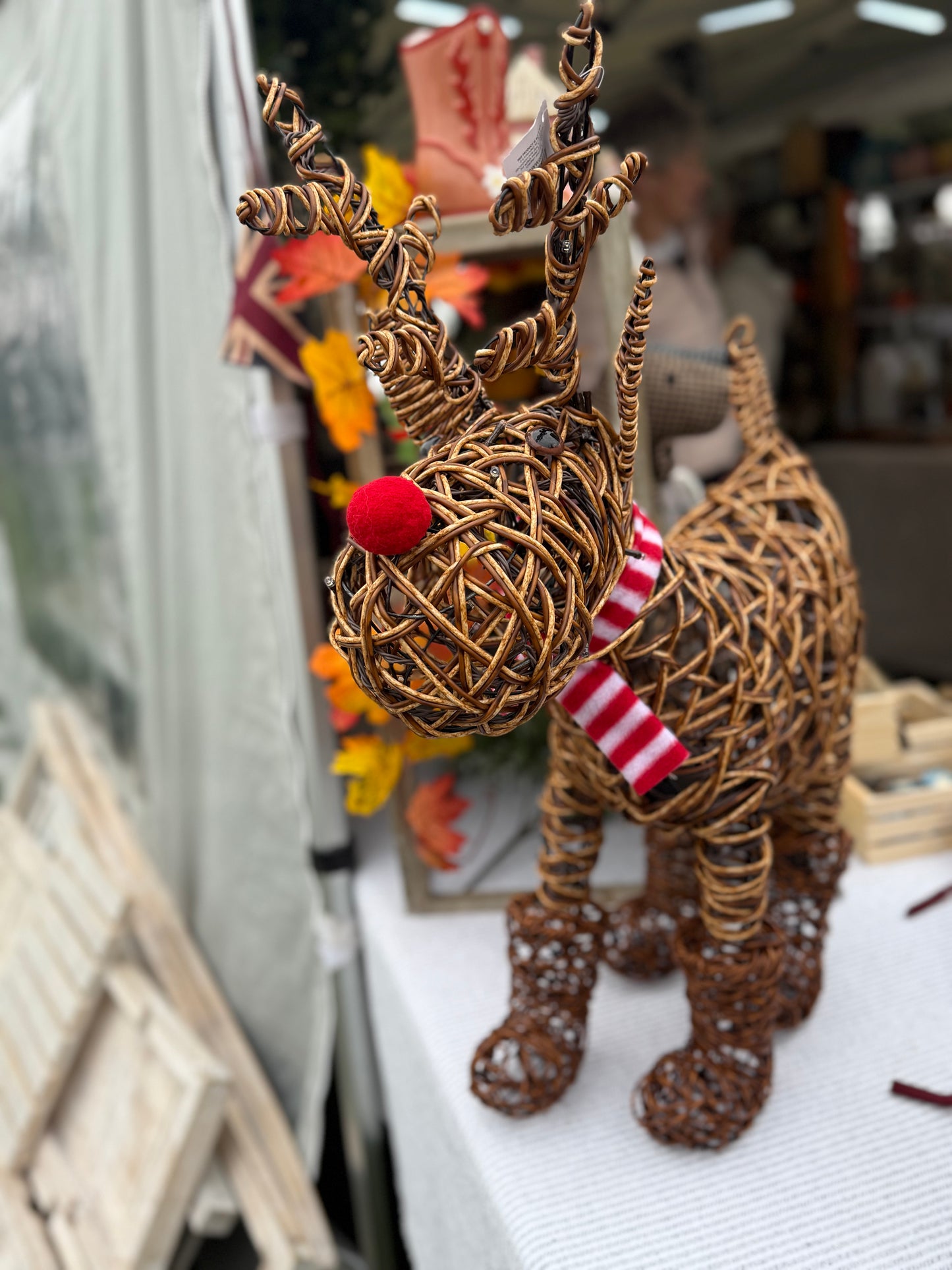 Small Light Up Rattan Reindeer In Boots