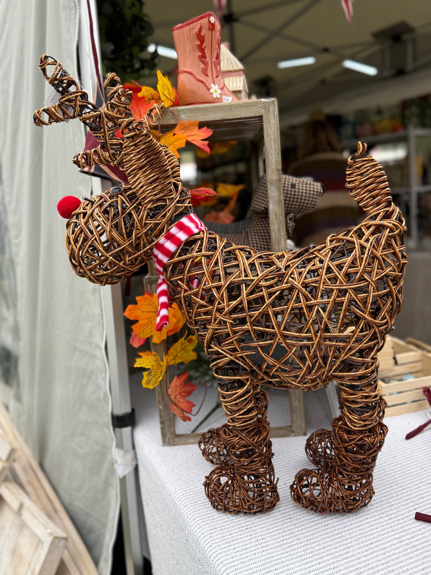 Small Light Up Rattan Reindeer In Boots