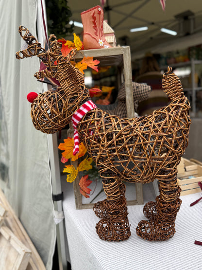 Small Light Up Rattan Reindeer In Boots