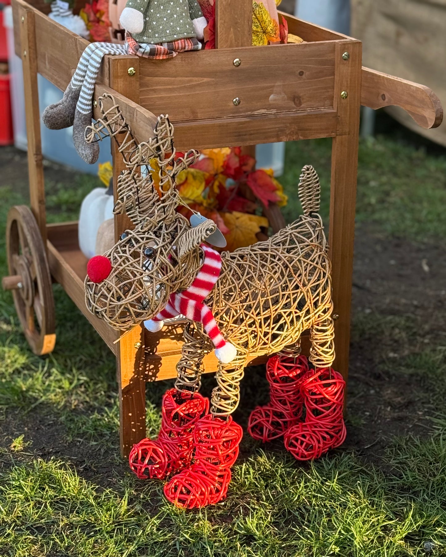 Large Light Up Rattan Reindeer In Boots - LAST ONE