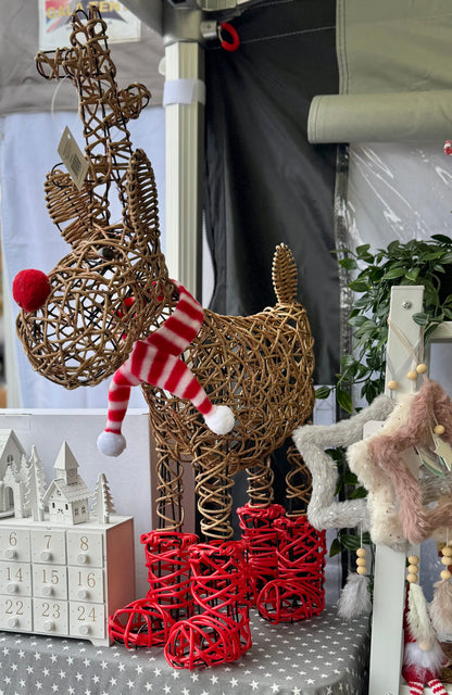 Large Light Up Rattan Reindeer In Boots - LAST ONE