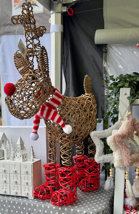 Large Light Up Rattan Reindeer In Boots - LAST ONE