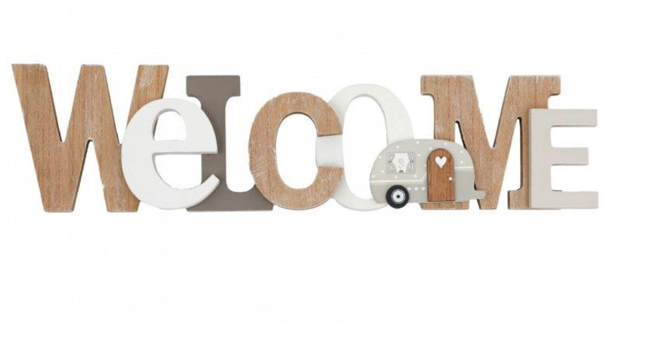 Wooden Welcome Sign with Camper Decor