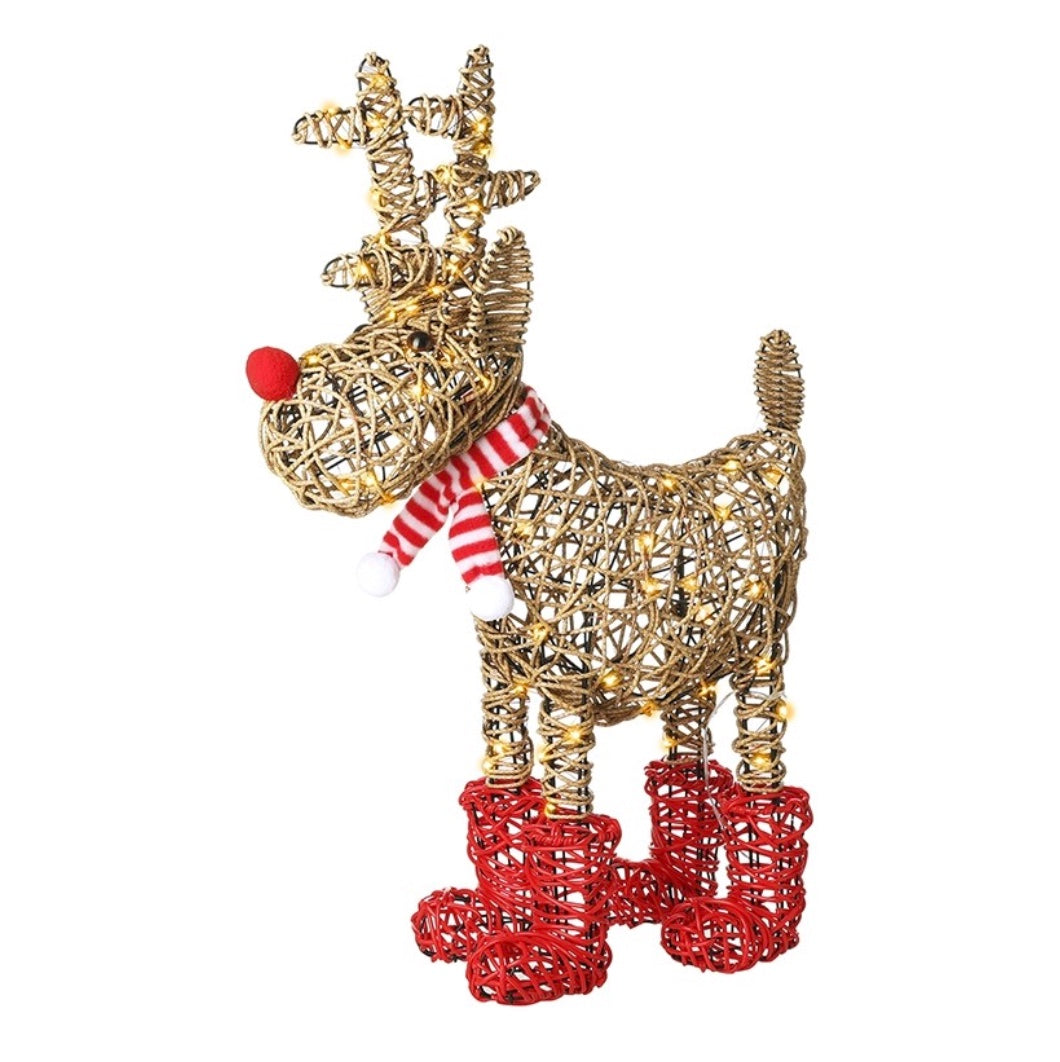Large Light Up Rattan Reindeer In Boots - LAST ONE
