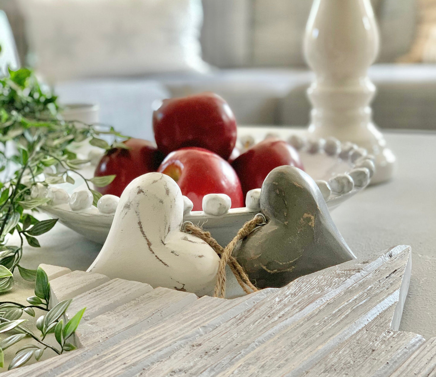 Vintage Solid Wood Heart - White