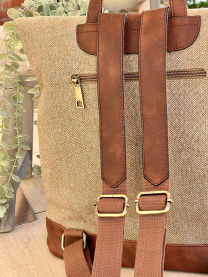 Camel/Taupe Herringbone Rucksack/Backpack