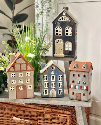 Blue Ceramic House /Cottage Candle Holder