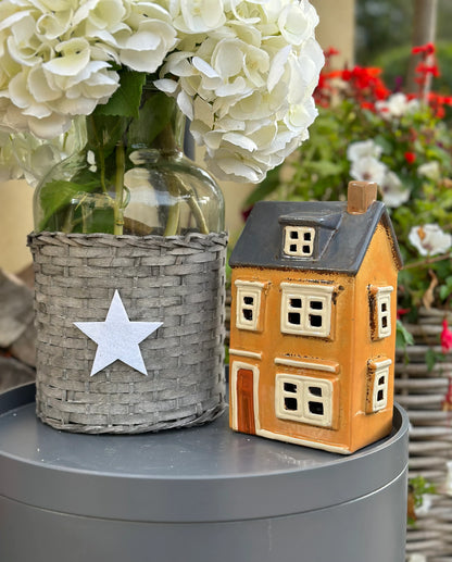 Burnt Orange Ceramic House/Cottage Candle Holder - 22cm