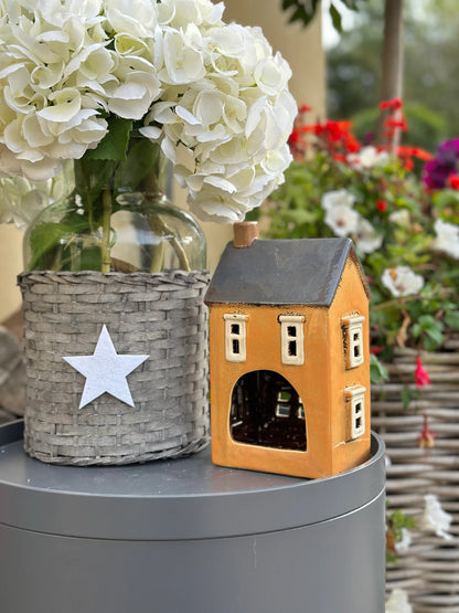 Burnt Orange Ceramic House/Cottage Candle Holder - 22cm