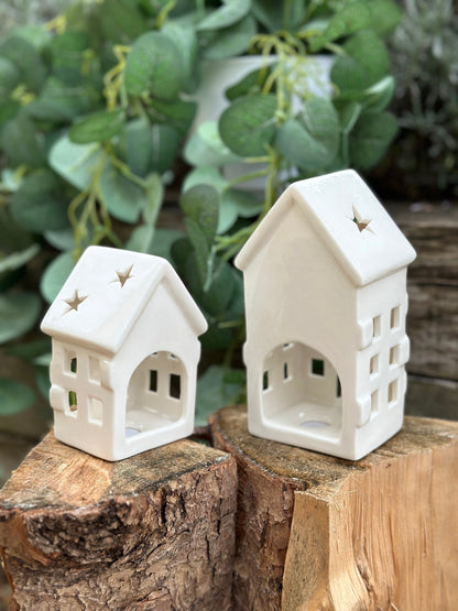 Ceramic Tea Light Heart/Star House - 2 Sizes Available