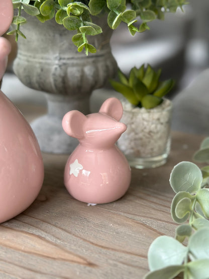 Pink Ceramic Mouse;  Available in 2 sizes.