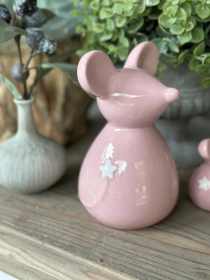 Pink Ceramic Mouse;  Available in 2 sizes.