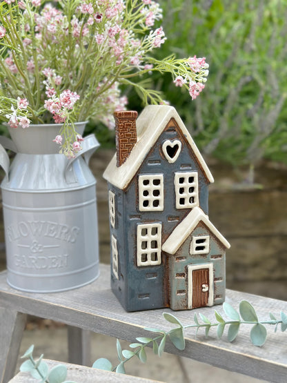 Navy/Duck Egg Traditional Village Porch House Candle Holder
