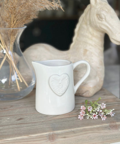 Gisela Graham Embossed Heart Small Jug - White or Grey