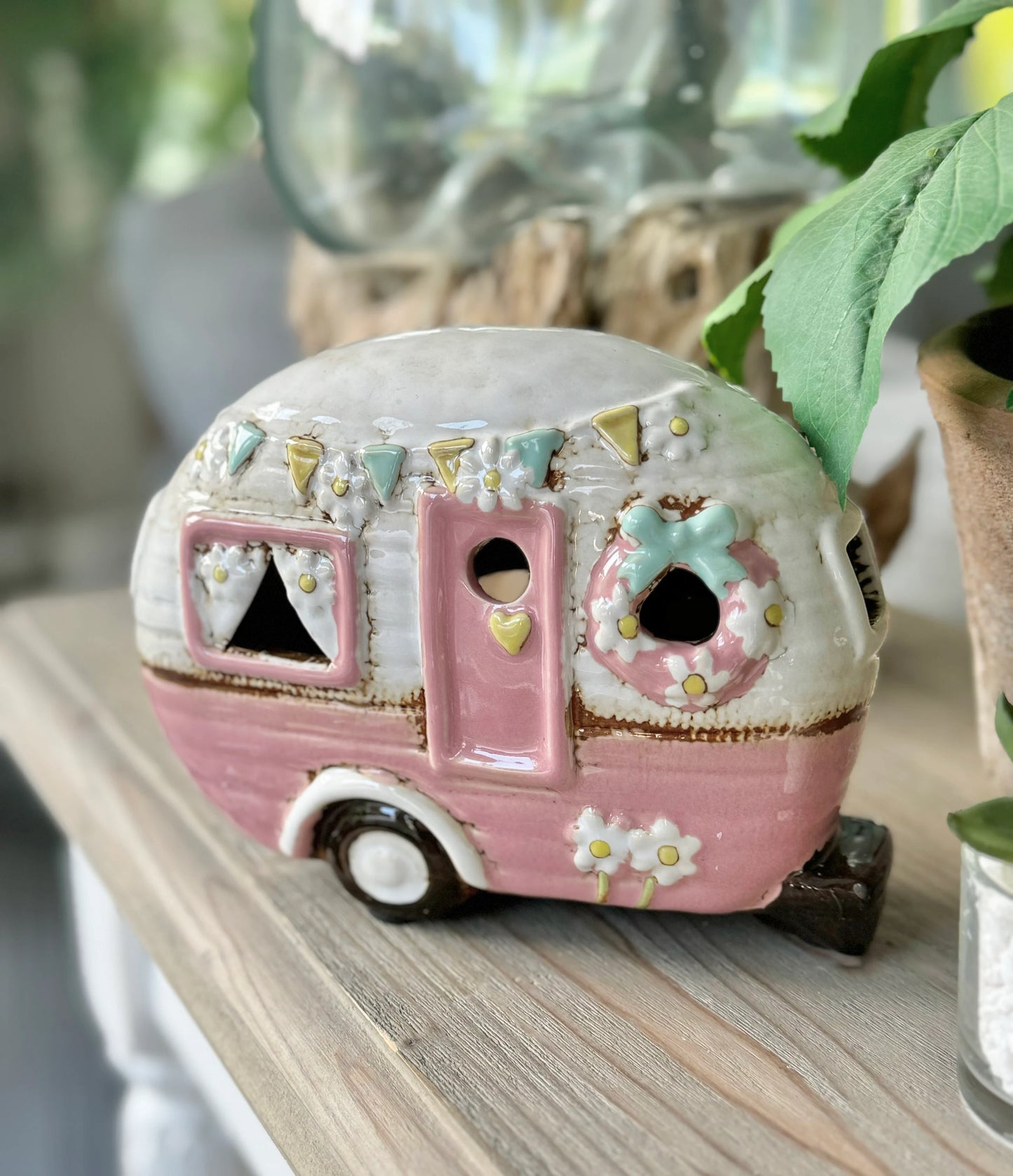 Pink Caravan Bunting Tealight Candle Holder