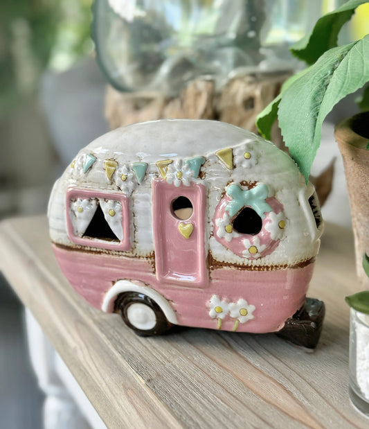 Pink Caravan Bunting Tealight Candle Holder