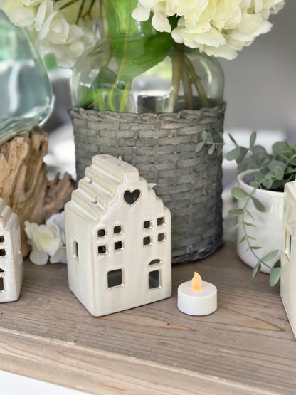 Glazed Ceramic Dutch Tea Light House - Available in 3 sizes