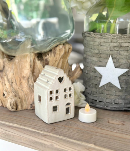 Glazed Ceramic Dutch Tea Light House - Available in 3 sizes