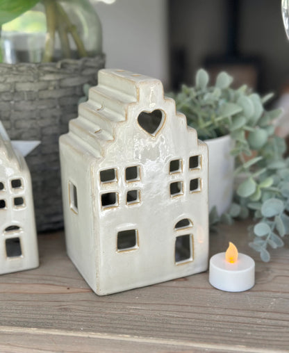 Glazed Ceramic Dutch Tea Light House - Available in 3 sizes