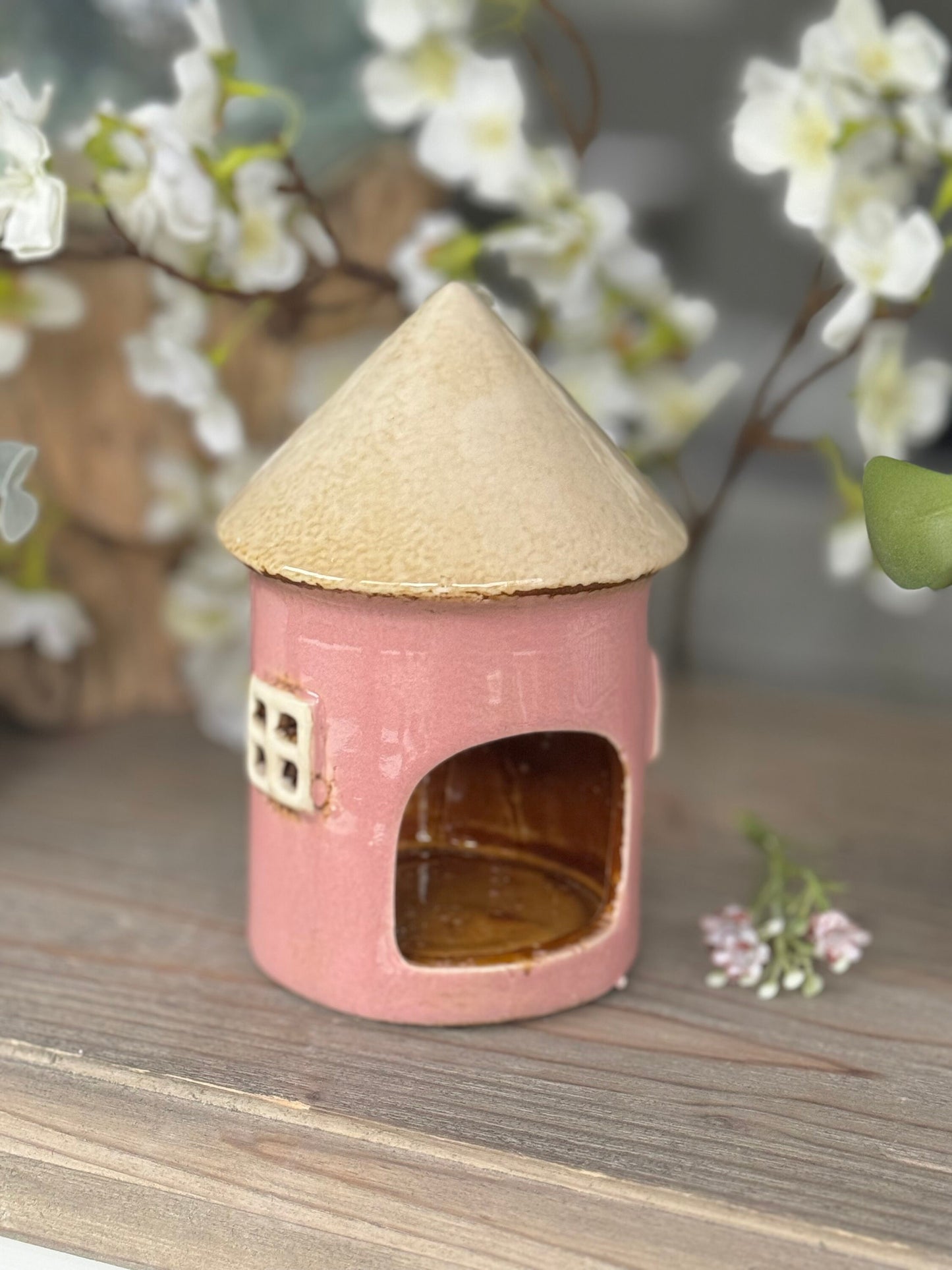 Pink Ceramic Flower Shop Candle Holder