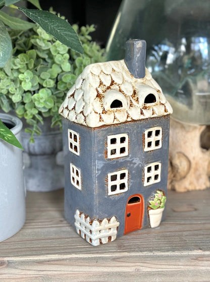 Navy Garden Ceramic Tealight House