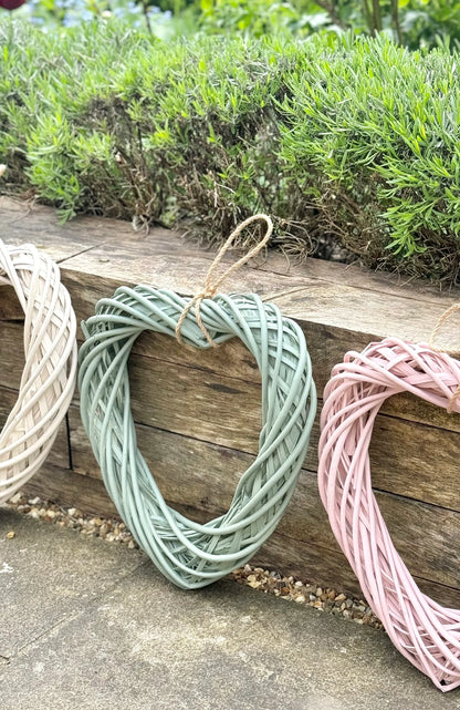 Medium Herb Green Wicker Hanging Heart - 40cm