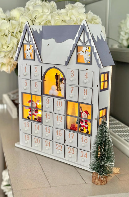 White Wooden LED Advent House