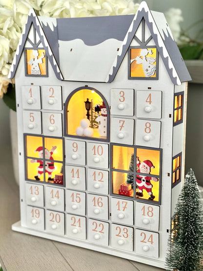 White Wooden LED Advent House