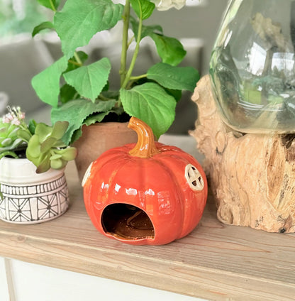 Orange Pumpkin Ceramic Tea Light house