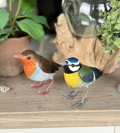 Gorgeous Carved Metal Bluetit or Robin - Each sold Individually