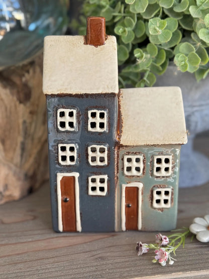 Navy/Duck Egg Traditional Village Porch House Candle Holder