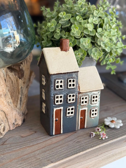 Navy/Duck Egg Traditional Village Porch House Candle Holder