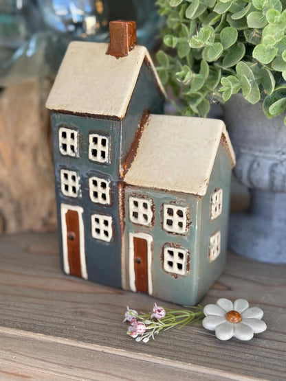 Navy/Duck Egg Traditional Village Porch House Candle Holder