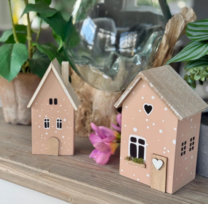 Pink Polka Dot Wooden Houses - Choice of 2 sizes