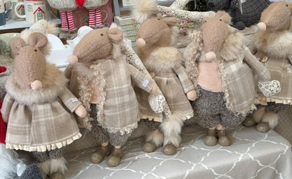 Super Soft Mr and Mrs Mouse with Fur Coats.  Available as a couple or individually