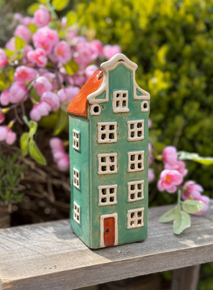 Green Ceramic Dutch House Tealight Holder
