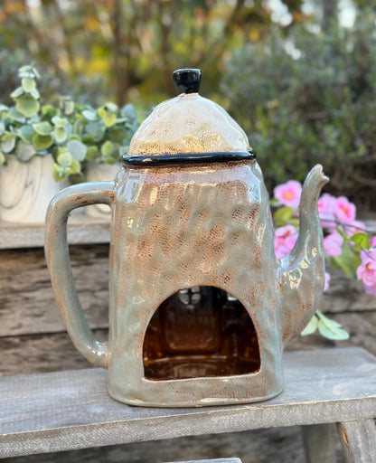 Large Grey Teapot Tealight/Candle Holder/LED Lights